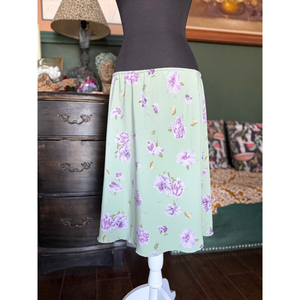 Norton McNaughton Petites Sage Green Purple Floral Midi Skirt PXL Lettuce Edge